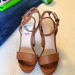 Aldo Brown Leather Sandal Heels
